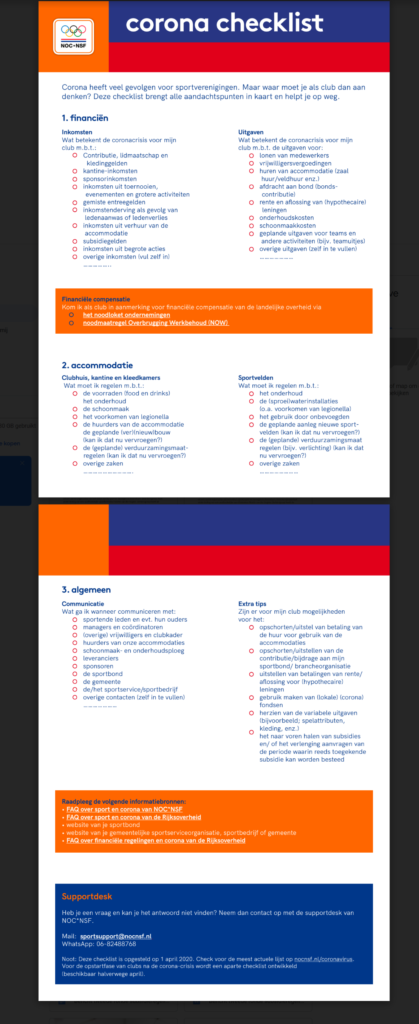 Corona checklist voor Sportverenigingen